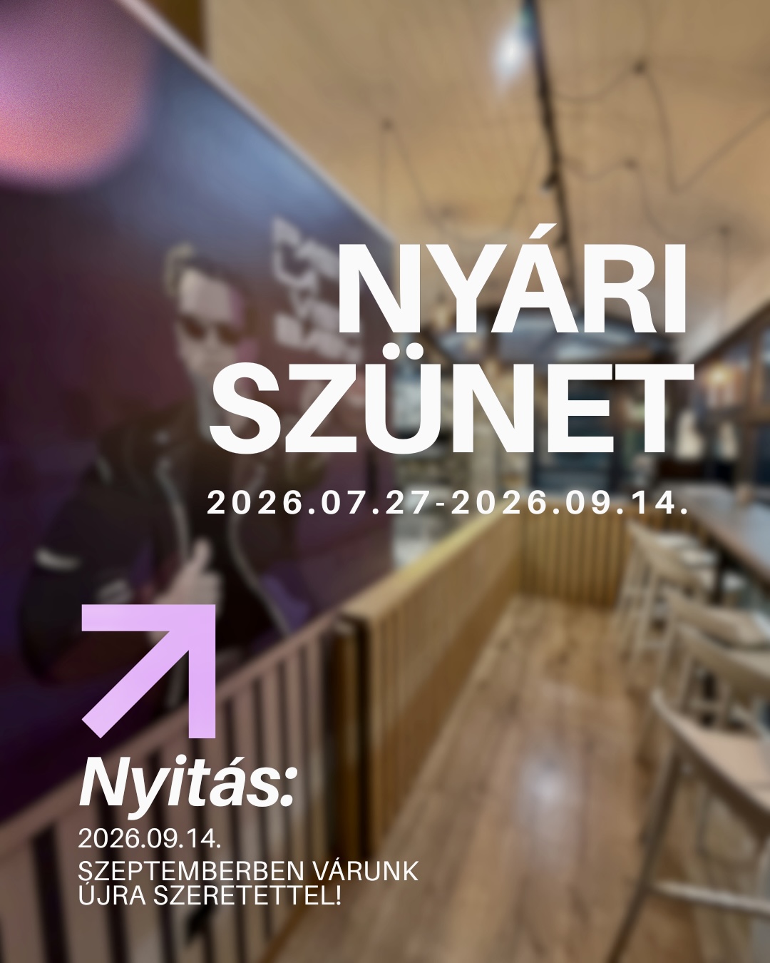 Pasta La Vista nyári szünet 2026. július 27. és szeptember 13. között, nyitás szeptember 14-én